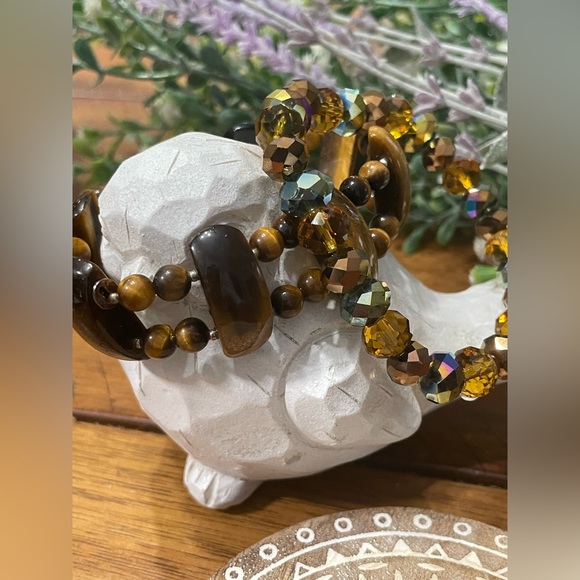 Genuine Tiger's Eye Doble Strand stone Bracelet - Picture 6 of 7